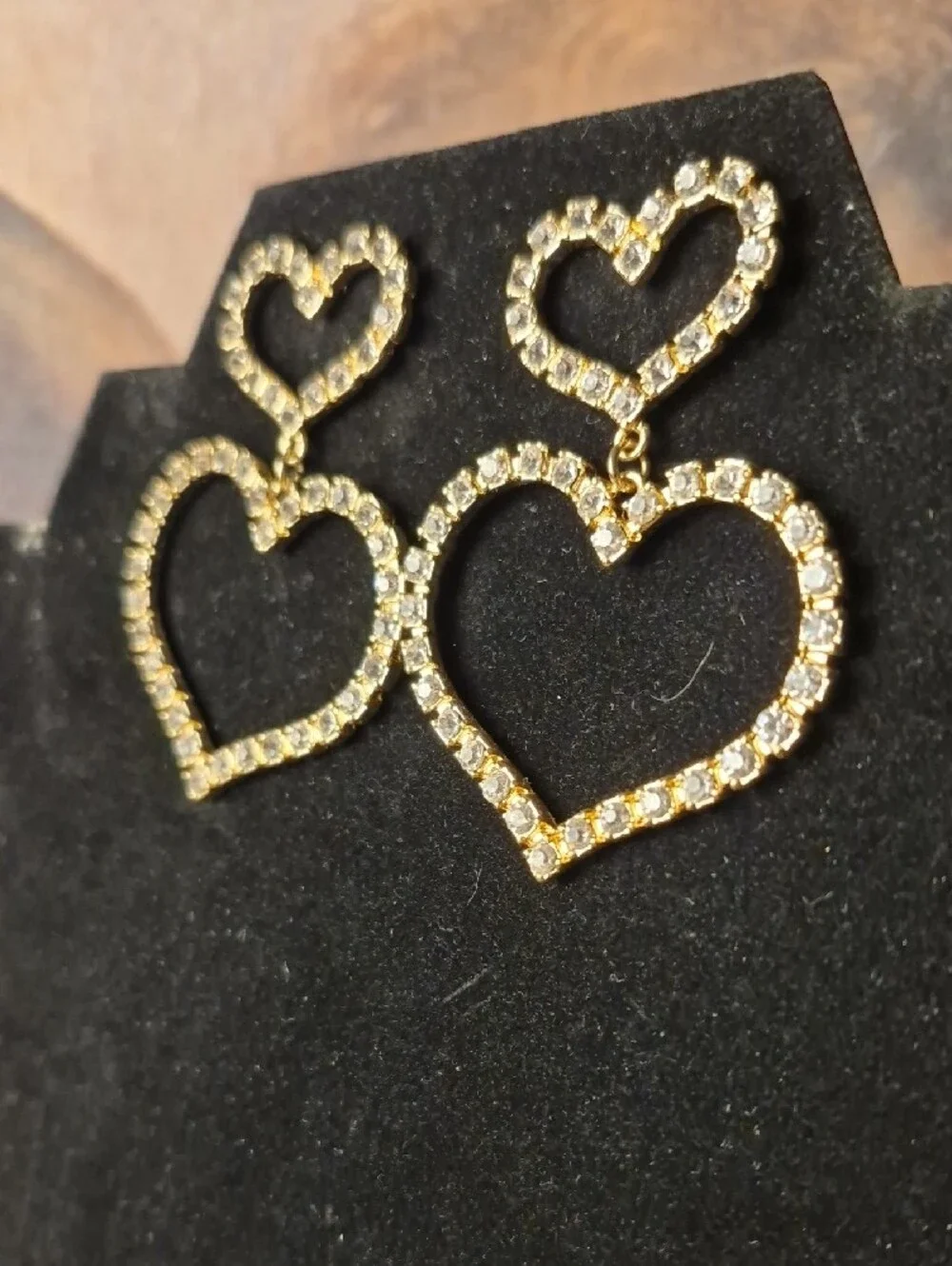 Source Unknown Gold Crystal Double Heart Drop Earrings - Gold